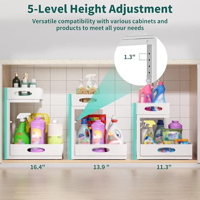 Under Sink Organizer, Extra-Wide Upgrade, 1 Pack 2 Tier Metal Slide Out Cabinet - Image 3