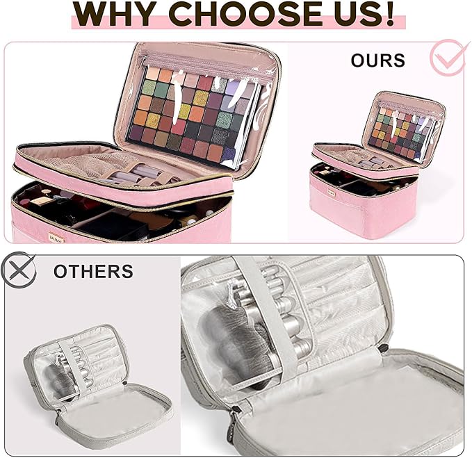 Double Layer Travel Makeup Bag for Women, Large Cosmetic Case Organizer - Image 5