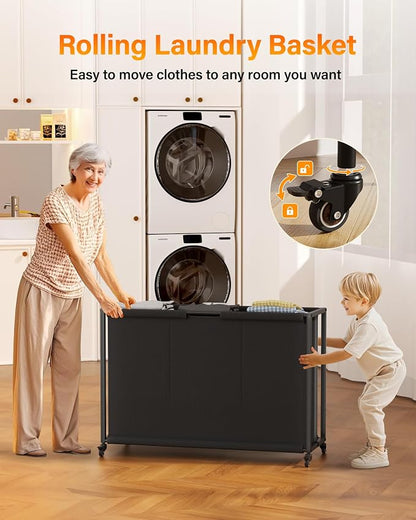 Laundry Hamper Sorter 3 Section: Rolling Laundry Basket Organizer - Image 4