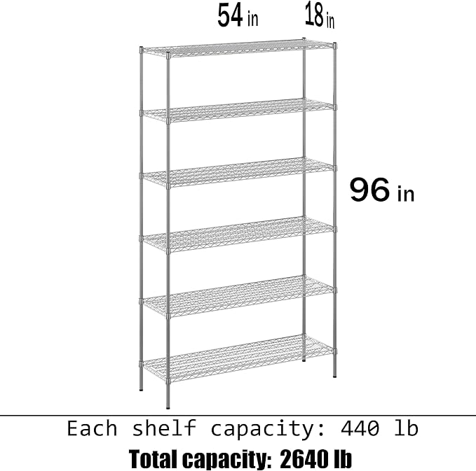 18" Deep x 54" Wide x 96" Height Wire Shelving Kit | 6-Tier | NSF Commercial - Image 3