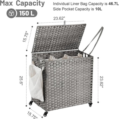 Laundry Hamper with Wheels, 39.6 Gallon Rolling Laundry Basket with Lid - Image 4