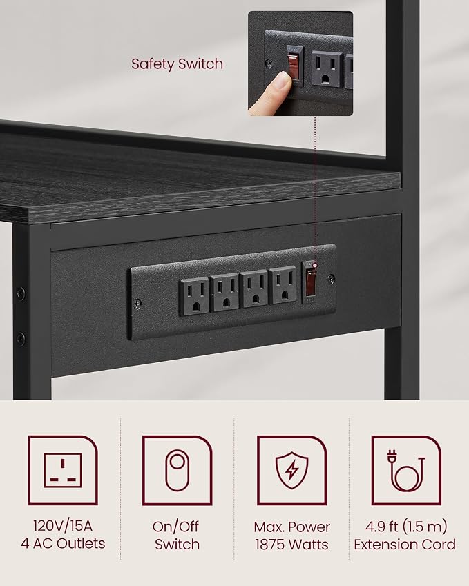 VASAGLE Bakers Rack with Power Outlet, 35.4 Inches Microwave Stand, Coffee Bar - Image 5