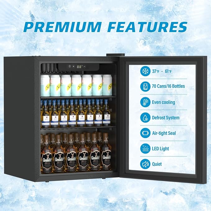 Compact Freestanding Beverage Refrigerator, 70 Can/ 1.6 Cubic Feet Mini Fridge - Image 3