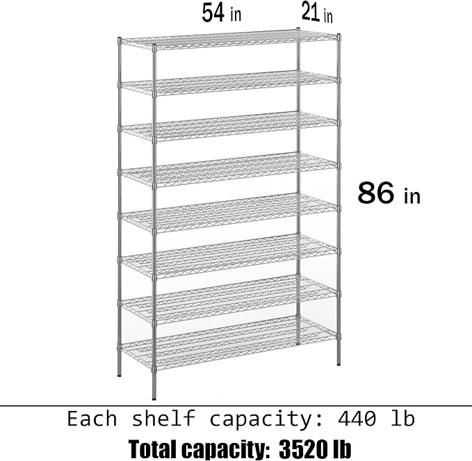 21" Deep x 54" Wide x 86" Height Wire Shelving Kit | 8-Tier | NSF Commercial - Image 3