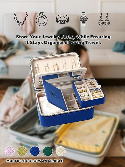 Velvet Travel Jewelry Box with Large Mirror, Double-Layer Jewelry Organizer Case - Image 8