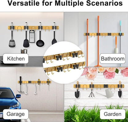 Mop Broom Holder Wall Mount, 2 Packs Gold Stainless Steel Tool Storage Organizer - Image 8