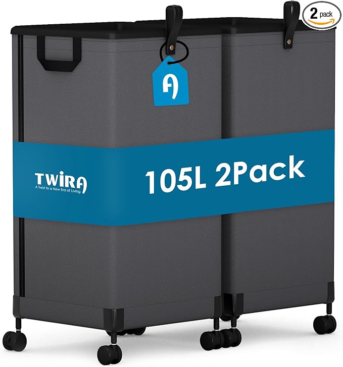 2Pcs Laundry Basket With Wheels 105L, Large Rolling Laundry Hamper With by TWIRA