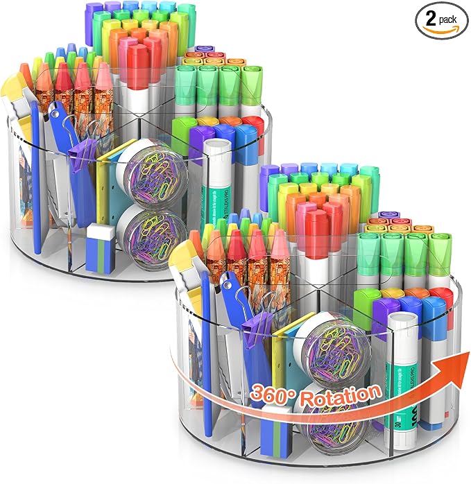 Acrylic Pen Holder, 2 Pack 360 Rotating Organizer by Mefirt