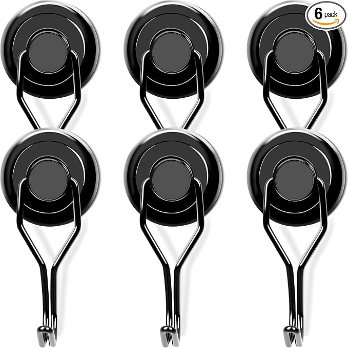 MIKEDE 120 LBS Black Magnetic Hooks, 6 Pack Swivel Swing Magnet Hooks Heavy Duty by MIKEDE