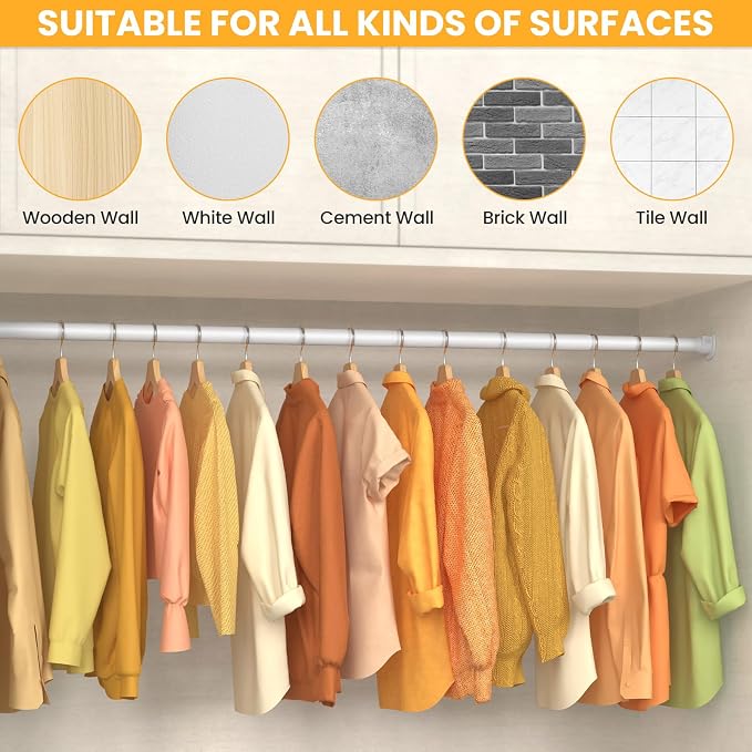 Closet Rods for Hanging Clothes, 17-39 Inch No-Cut Stepless Adjustable Closet - Image 5