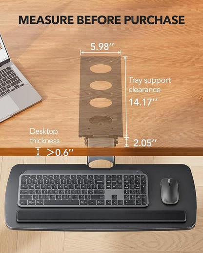 HUANUO Keyboard Tray Under Desk, 360 Adjustable Ergonomic Sliding Keyboard & - Image 3