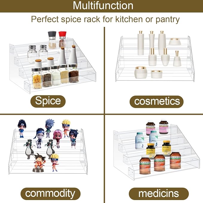 WUIVIUT Spice Rack Organizer For Cabinet, 1 4/5 in/Tier Acrylic Tiered Spice - Image 6