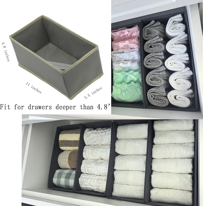 Socks Drawer Organizer Set of 3 Pack Light Grey, Small Underwear Dividers - Image 2