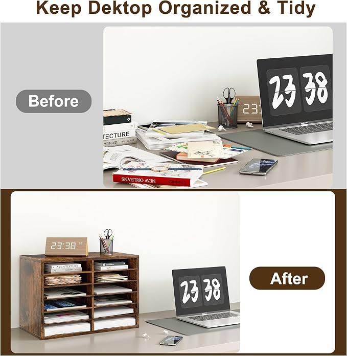 Literature Organizer 12 Slots Wooden Mailboxes - Image 7
