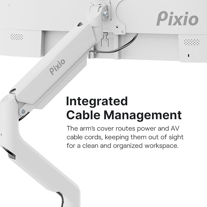 Pixio PS2S White Ultrawide Heavy-Duty Premium Single Monitor Arm Stand Desk - Image 5