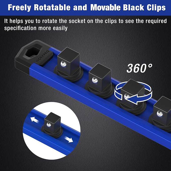 WORKPRO Magnetic Socket Organizer, 1/4-Inch Drive Aluminum Alloy Sockets Rail - Image 5