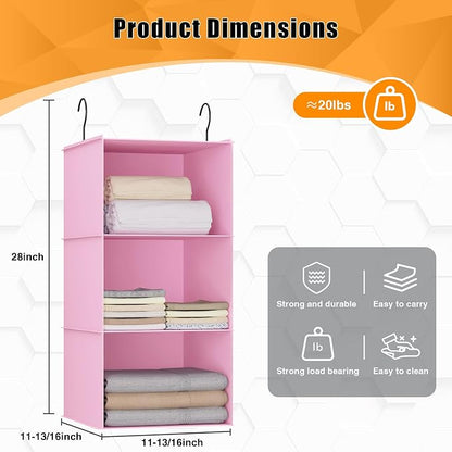 Hanging Closet Organizer and Storage 3-Shelf, Easy Mount Foldable Hanging - Image 3