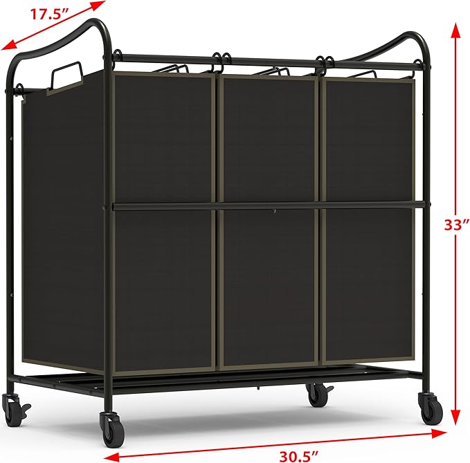 Simple Houseware Heavy Duty 3-Bag Laundry Sorter Rolling Cart - Image 5