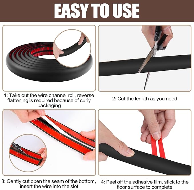 Floor Cord Cover Self Adhesive Cord Hider, 3.3FT Cable Management, Extension - Image 8