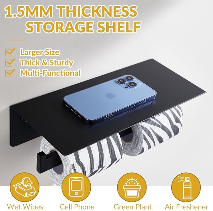 APLusee Matte Black Double Toilet Paper Holder - Image 5