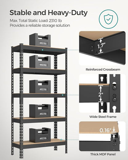 SONGMICS 5-Tier Storage Shelves, Load 2310 lb, Garage Storage, Boltless Assembly - Image 4