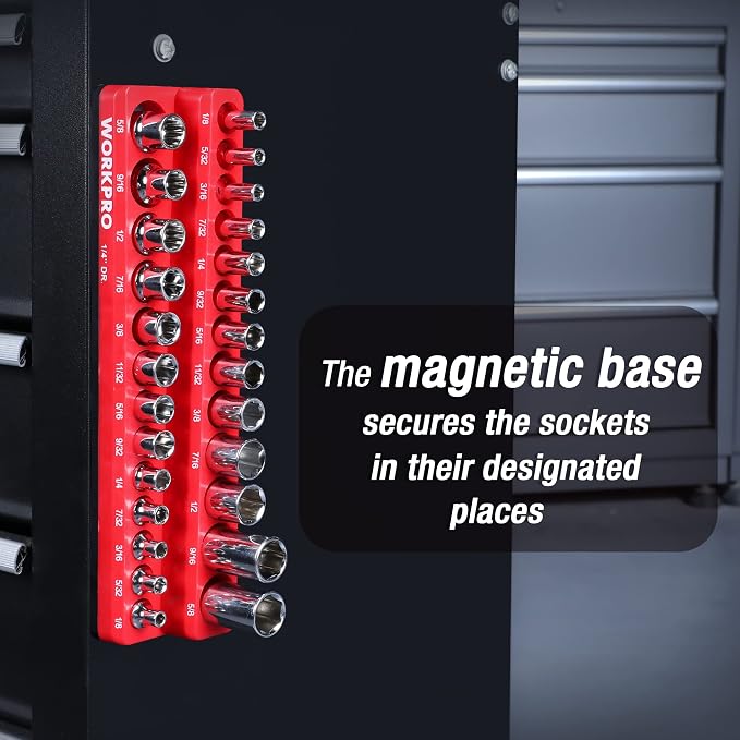 WORKPRO Magnetic Socket Organizer, 1/4-Inch SAE Socket Holder, Socket Trays - Image 7