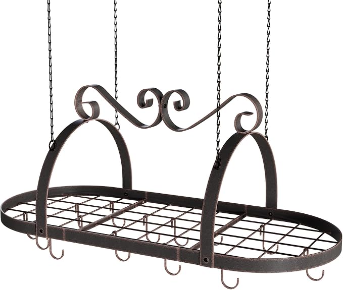 Hanging Pot Rack Ceiling Mount, Oval Pot and Pan Storage Rack, Decorative - Image 8