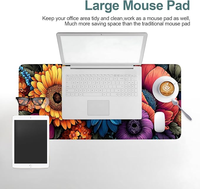 Flower Gaming Mouse Pad 31.5"x11.8"Desk Mat Anti-Slip Rubber Base & Durable - Image 6