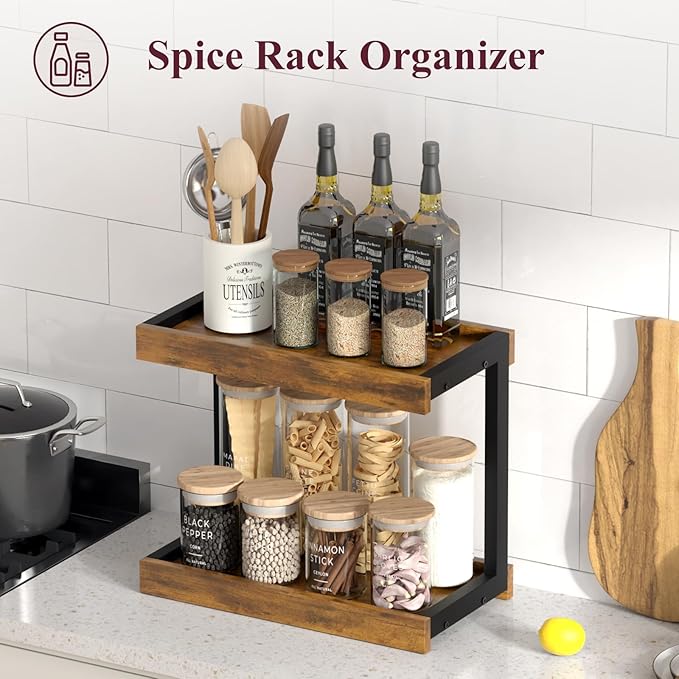 MARTY 2 Tier 15.75"x8.9" Large Countertop Shelf Organizer Spice Rack, Coffee - Image 2