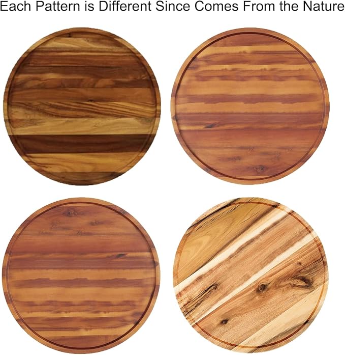 12" Two-Tier Acacia Wood Lazy Susan Organizer Kitchen Turntable - Image 2