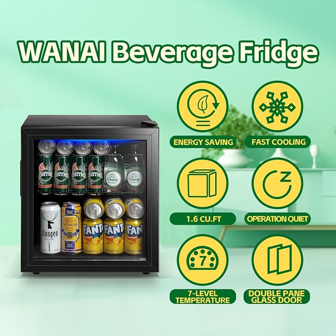 WANAI Beverage Refrigerator Cooler 1.6 Cu.Ft Freestanding Beer Fridge - Image 2