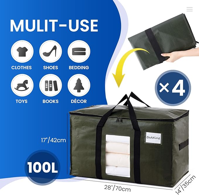 TAILI 4 Pack Green Extra Large Storage Bags, Heavy Duty Totes - Image 2