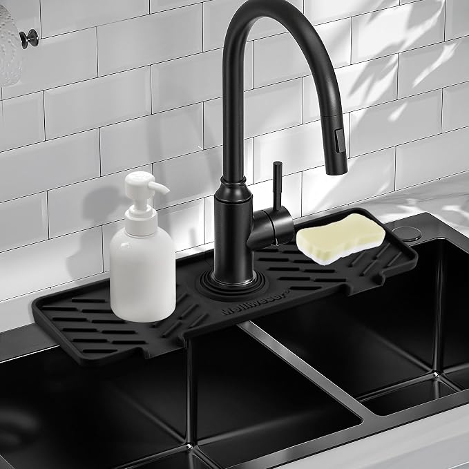 Meiliweser Silicone Faucet Mat for Kitchen Sink – Gen 3 10° Slope Splash Guard by Meiliweser