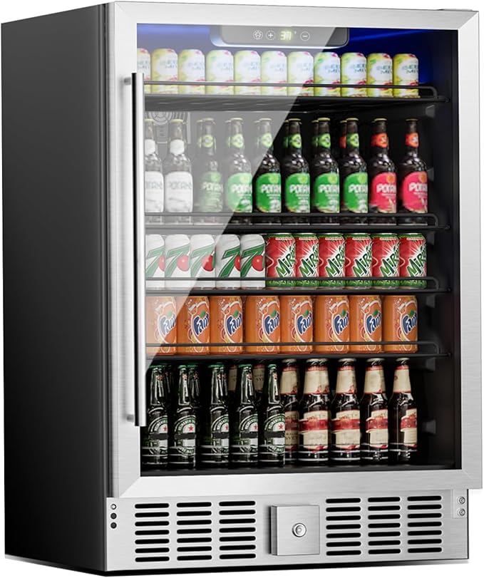 24 inch Beverage Refrigerator Cooler, 5.3 Cubic/166 Can Large Fridge by Erivess