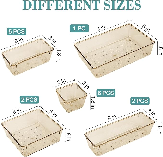 16 PCS Drawer Organizer Set, 5 Varied Size Bathroom and kitchen Drawer cabinet - Image 2