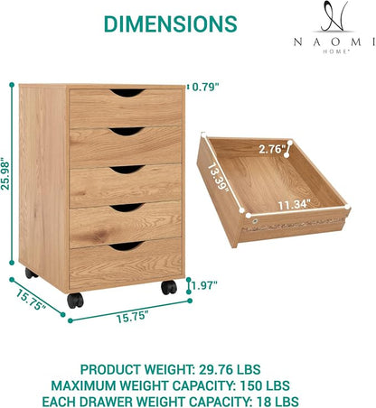 Naomi Home Taylor 5 Drawer Chest, Wood Storage Dresser Cabinet - Image 2
