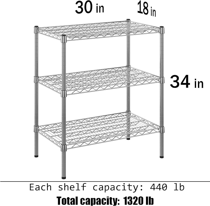 18" Deep x 30" Wide x 34" Height Wire Shelving Kit | 3-Tier | NSF Commercial - Image 3