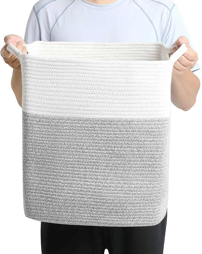 Tall Laundry Basket With Handles, Woven Cotton Rope Big Laundry Hamper Sorters - Image 2