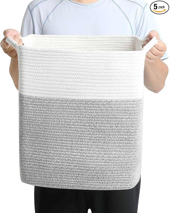Tall Laundry Basket With Handles, Woven Cotton Rope Big Laundry Hamper Sorters by Laughbird