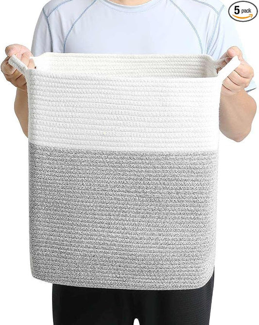 Tall Laundry Basket With Handles, Woven Cotton Rope Big Laundry Hamper Sorters by Laughbird