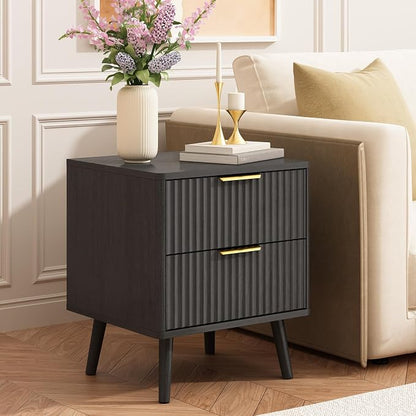 CARPETNAL Fluted Nightstand Set of 2, Wood End Table Mid Century Night Stands - Image 6