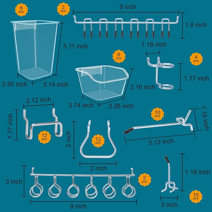 248PCS Pegboard Accessories Organizer Kit, 1/8 and 1/4 inch Pegboard Hooks - Image 3