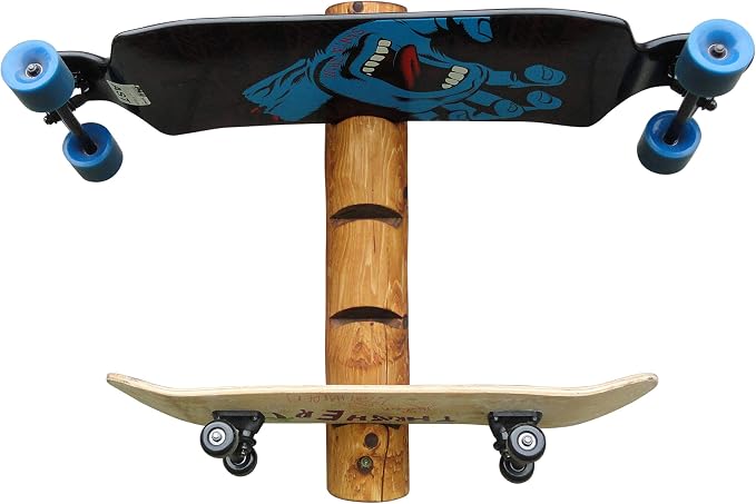4-Place Longboards/Skateboard Log Rack, Vertical Snowboard Wall Mount, Indoor by LogKayakRack