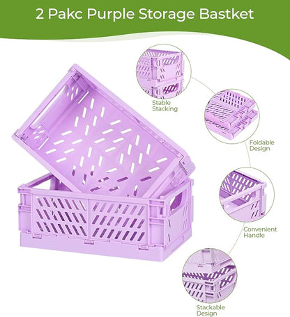 4-Pack Small Pastel Plastic Storage Baskets, Collapsible Crates - Image 2