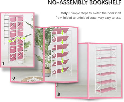 4NM 6 Tiers No Assembly Book Shelves, 61.8" H Folding Bookshelf Bookcase Open - Image 6