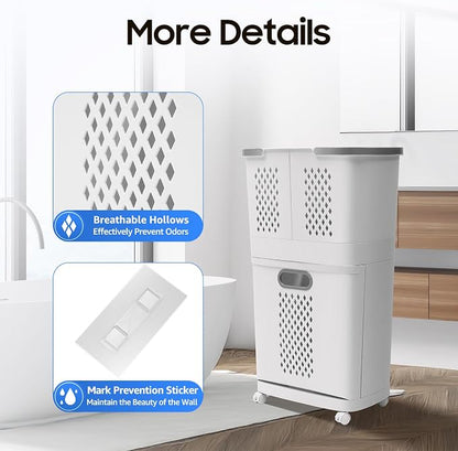 2-Tier Laundry Basket Sorter & Movable Laundry Hamper, Storage Organizer - Image 7