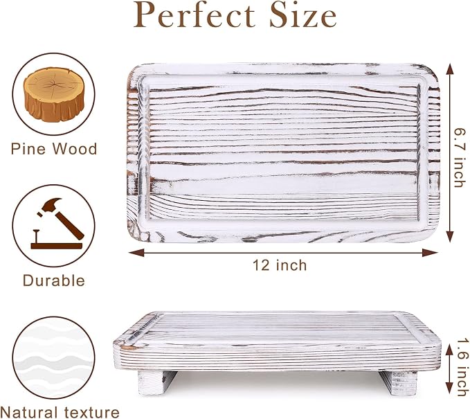 Rustic White Bathroom Counter Tray Kitchen Countertop Trays Decorative Wood - Image 6