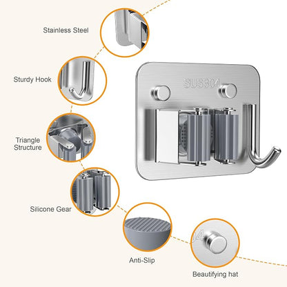 4 Pack Stainless Steel Mop and Broom Holder Wall Mount - Image 3