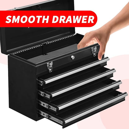 Metal Tool Box with 4 Drawers Portable Steel Tool Chest with Metal Cylinder - Image 4