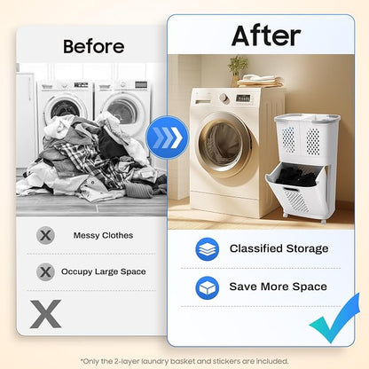 2-Tier Laundry Basket Sorter & Movable Laundry Hamper, Storage Organizer - Image 6